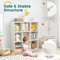 Wooden Kids Bookcase with Storage Cubbies and Anti-toppling Devices