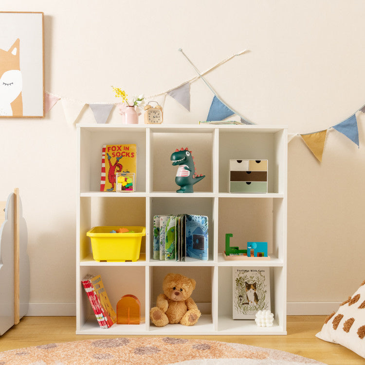 Wooden Kids Bookcase with Storage Cubbies and Anti-toppling Devices