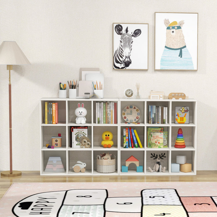 Wooden Kids Bookcase with Storage Cubbies and Anti-toppling Devices