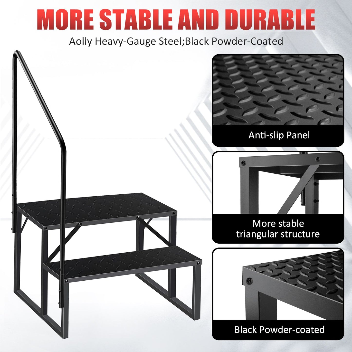 Hot Tub Steps Outdoor, 2 RV Steps with Handrail, Portable RV Stairs 3 Step, Heavy Duty Truck Camper Steps Ladders for Travel Trailers, 5th Wheel, Motor Home, Spa, and Porch
