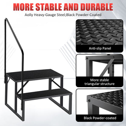 Hot Tub Steps Outdoor, 2 RV Steps with Handrail, Portable RV Stairs 3 Step, Heavy Duty Truck Camper Steps Ladders for Travel Trailers, 5th Wheel, Motor Home, Spa, and Porch