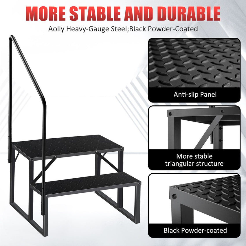 Hot Tub Steps Outdoor, 2 RV Steps with Handrail, Portable RV Stairs 3 Step, Heavy Duty Truck Camper Steps Ladders for Travel Trailers, 5th Wheel, Motor Home, Spa, and Porch