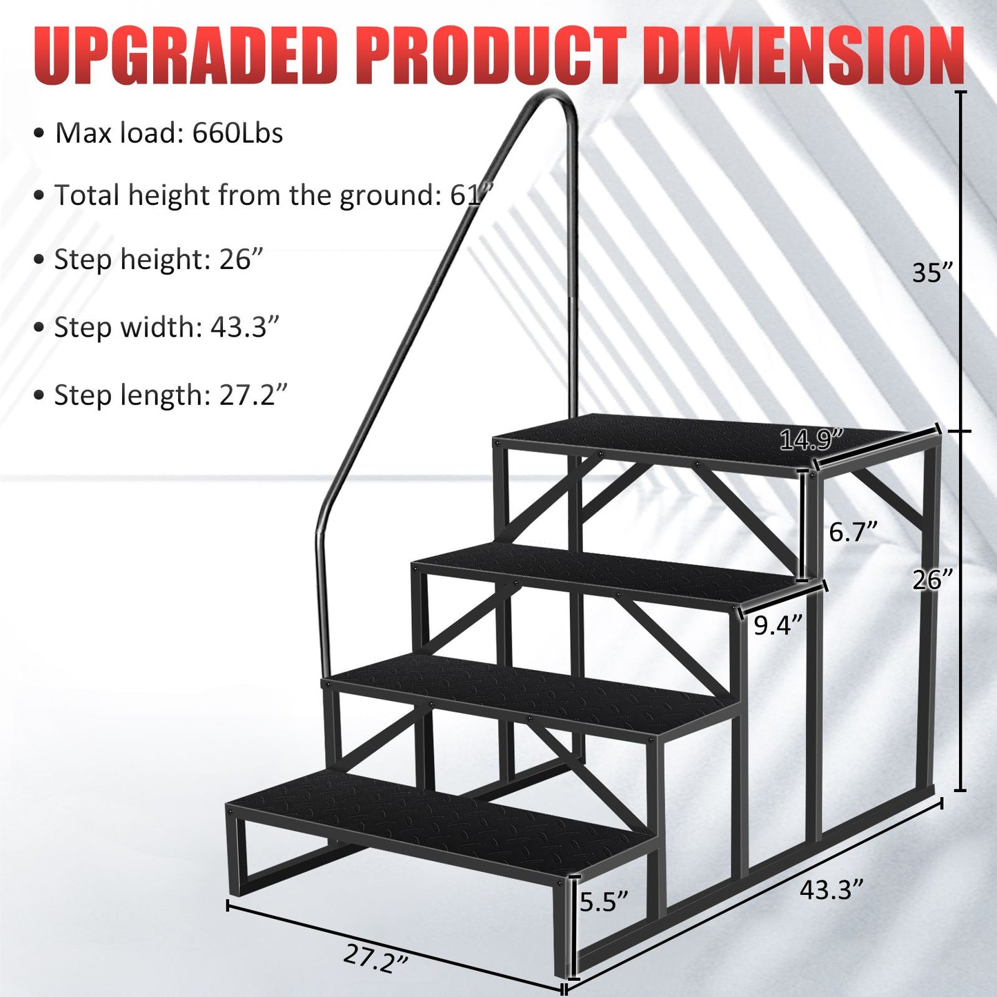 Hot Tub Steps Outdoor, 2 RV Steps with Handrail, Portable RV Stairs 3 Step, Heavy Duty Truck Camper Steps Ladders for Travel Trailers, 5th Wheel, Motor Home, Spa, and Porch