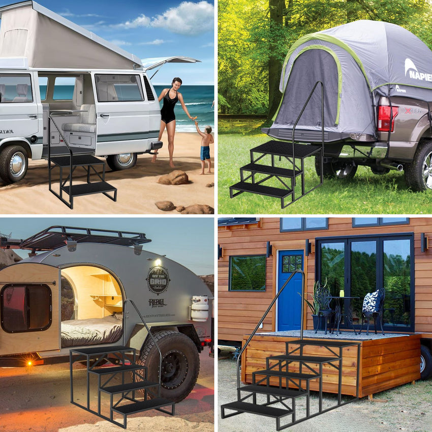 Hot Tub Steps Outdoor, 2 RV Steps with Handrail, Portable RV Stairs 3 Step, Heavy Duty Truck Camper Steps Ladders for Travel Trailers, 5th Wheel, Motor Home, Spa, and Porch