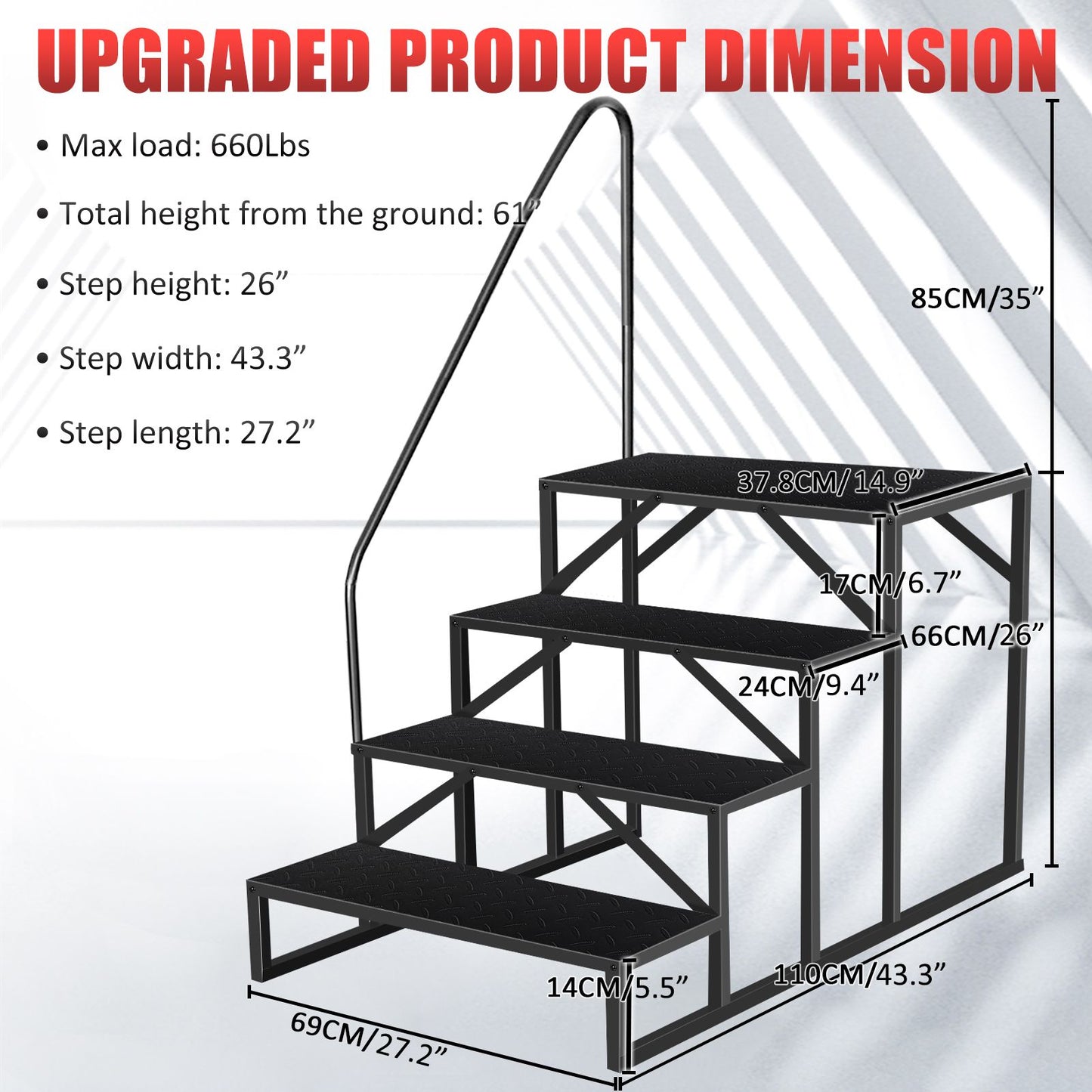 Hot Tub Steps Outdoor, 2 RV Steps with Handrail, Portable RV Stairs 3 Step, Heavy Duty Truck Camper Steps Ladders for Travel Trailers, 5th Wheel, Motor Home, Spa, and Porch