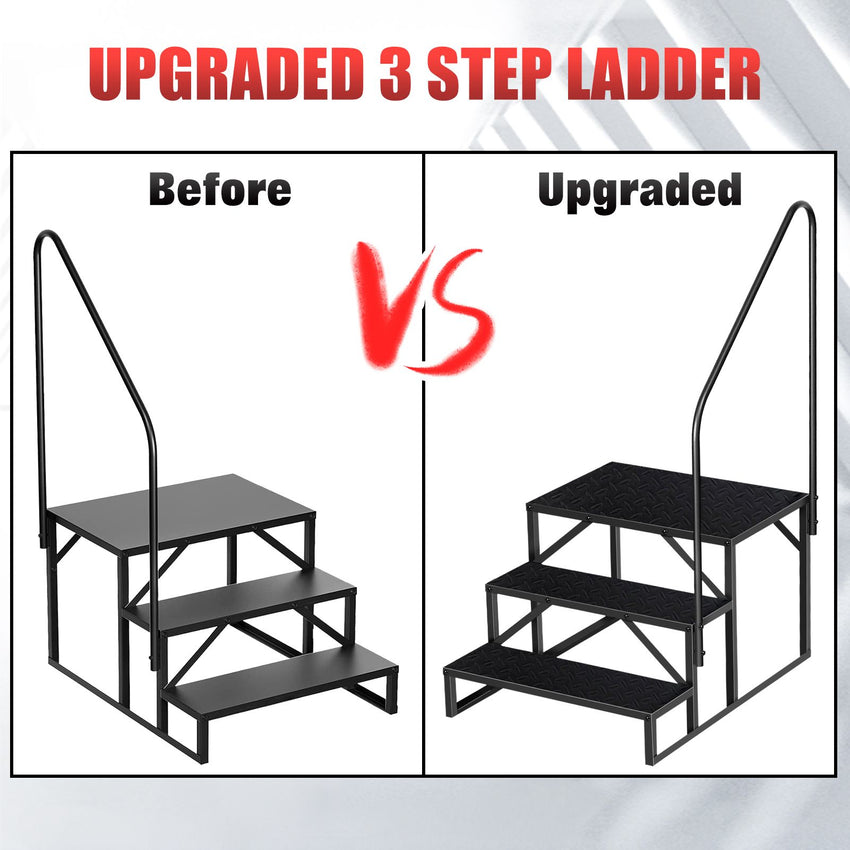 Hot Tub Steps Outdoor, 2 RV Steps with Handrail, Portable RV Stairs 3 Step, Heavy Duty Truck Camper Steps Ladders for Travel Trailers, 5th Wheel, Motor Home, Spa, and Porch