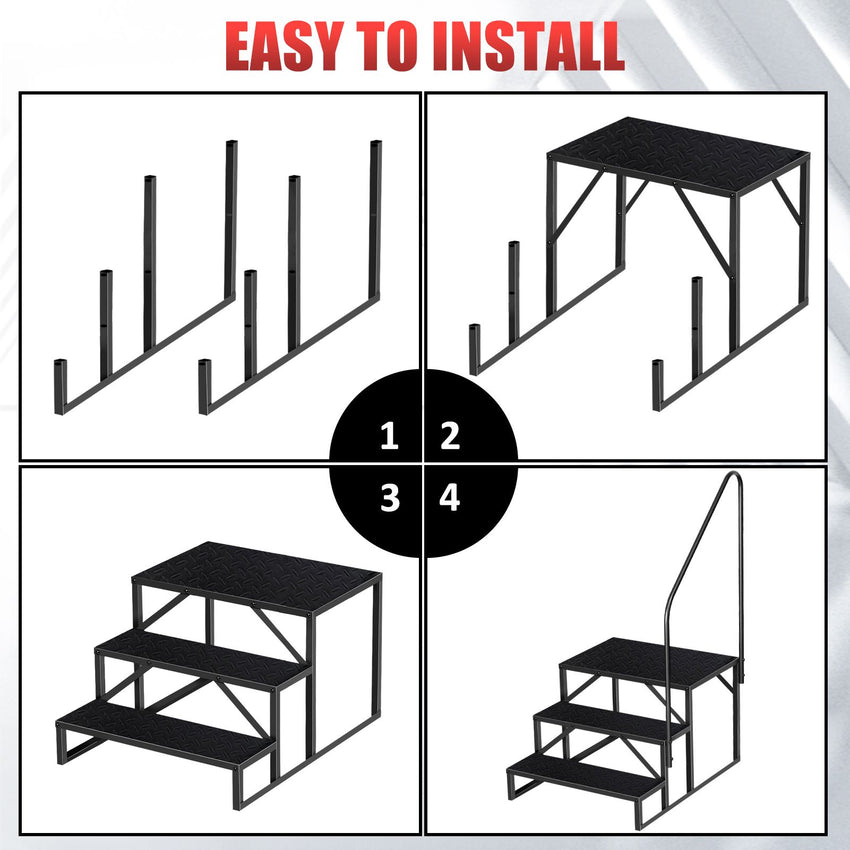 Hot Tub Steps Outdoor, 2 RV Steps with Handrail, Portable RV Stairs 3 Step, Heavy Duty Truck Camper Steps Ladders for Travel Trailers, 5th Wheel, Motor Home, Spa, and Porch