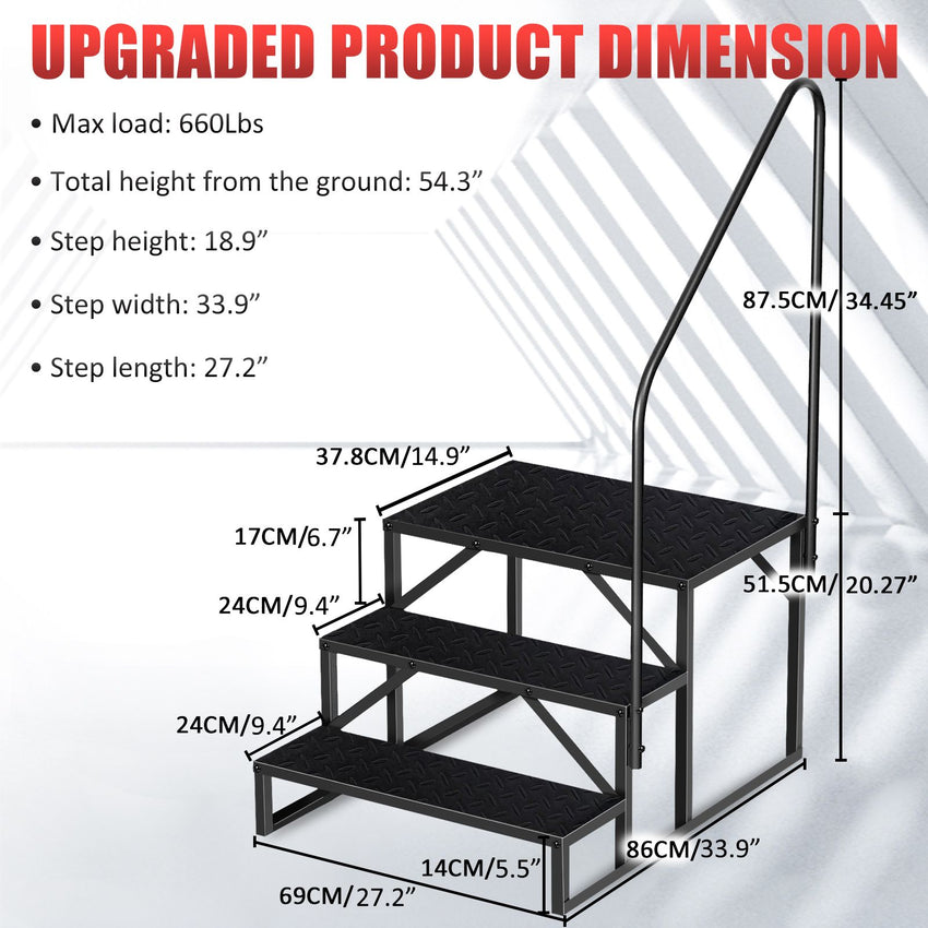Hot Tub Steps Outdoor, 2 RV Steps with Handrail, Portable RV Stairs 3 Step, Heavy Duty Truck Camper Steps Ladders for Travel Trailers, 5th Wheel, Motor Home, Spa, and Porch