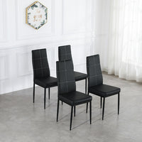 4pcs Elegant Dining Chairs with 6 Grids Decoration Backrest White Cushion Black