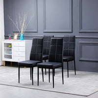 4pcs Elegant Dining Chairs with 6 Grids Decoration Backrest White Cushion Black
