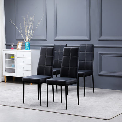 4pcs Elegant Dining Chairs with 6 Grids Decoration Backrest White Cushion Black