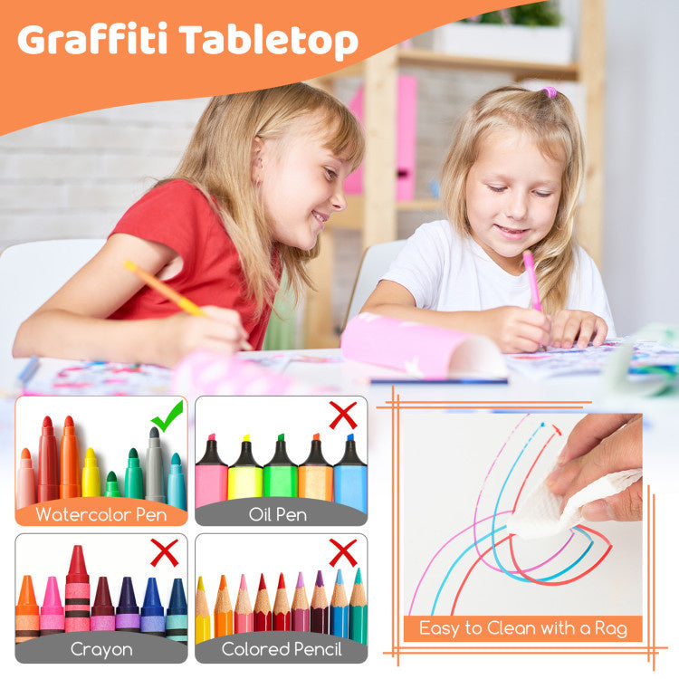 Kids Table and Chairs Set for 4 with Graffiti Desktop