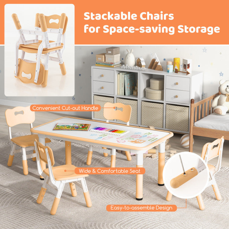 Kids Table and Chairs Set for 4 with Graffiti Desktop