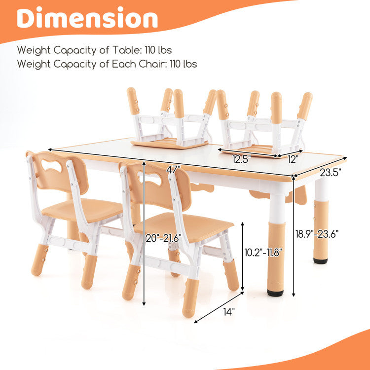 Kids Table and Chairs Set for 4 with Graffiti Desktop