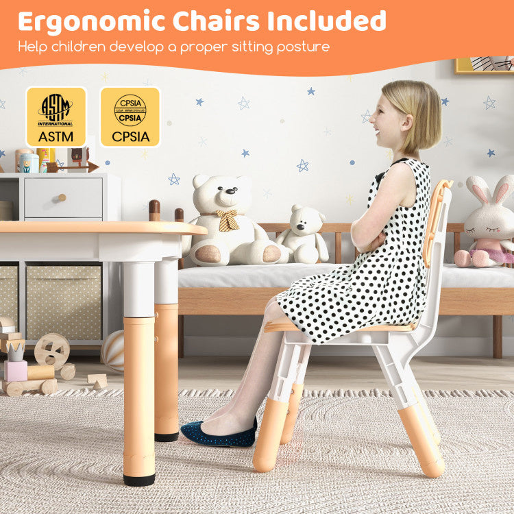 Kids Table and Chairs Set for 4 with Graffiti Desktop