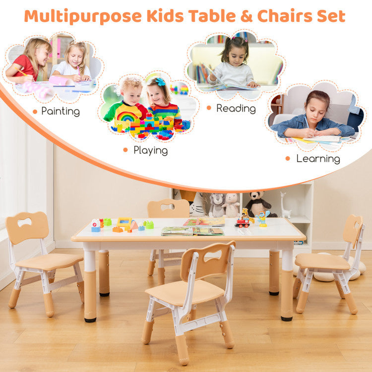 Kids Table and Chairs Set for 4 with Graffiti Desktop