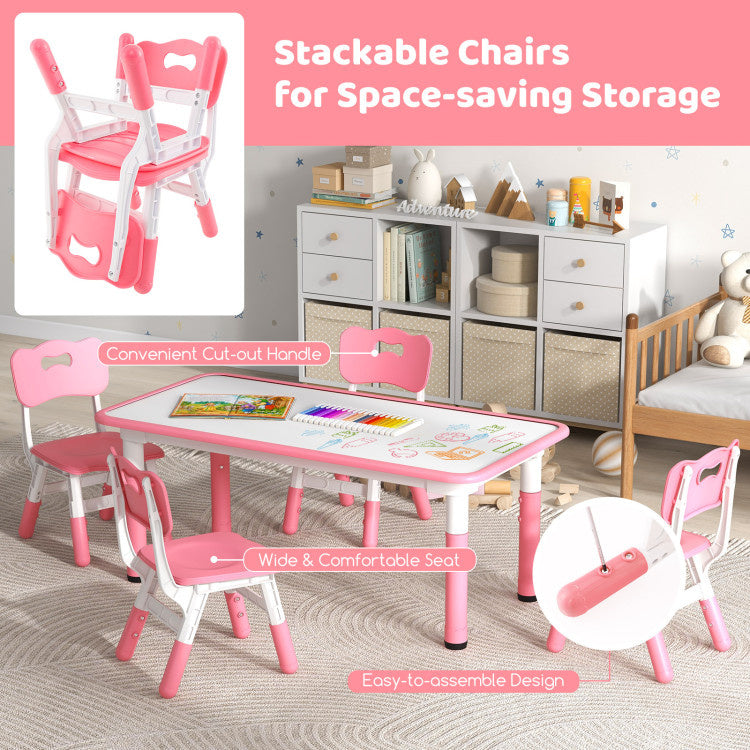 Kids Table and Chairs Set for 4 with Graffiti Desktop