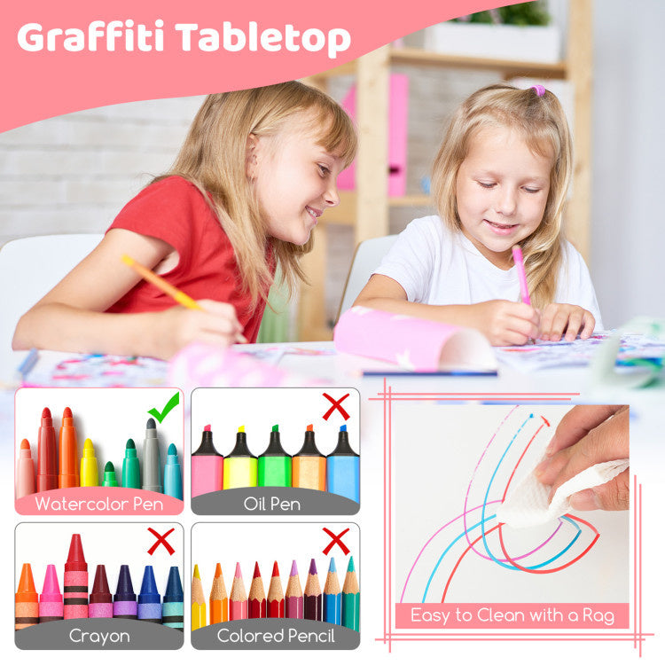 Kids Table and Chairs Set for 4 with Graffiti Desktop
