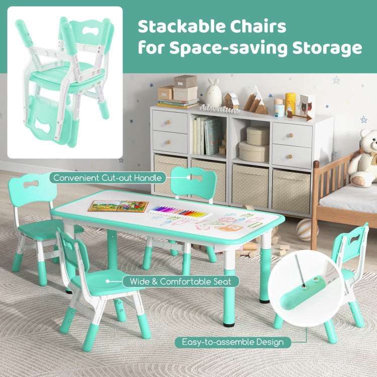 Kids Table and Chairs Set for 4 with Graffiti Desktop