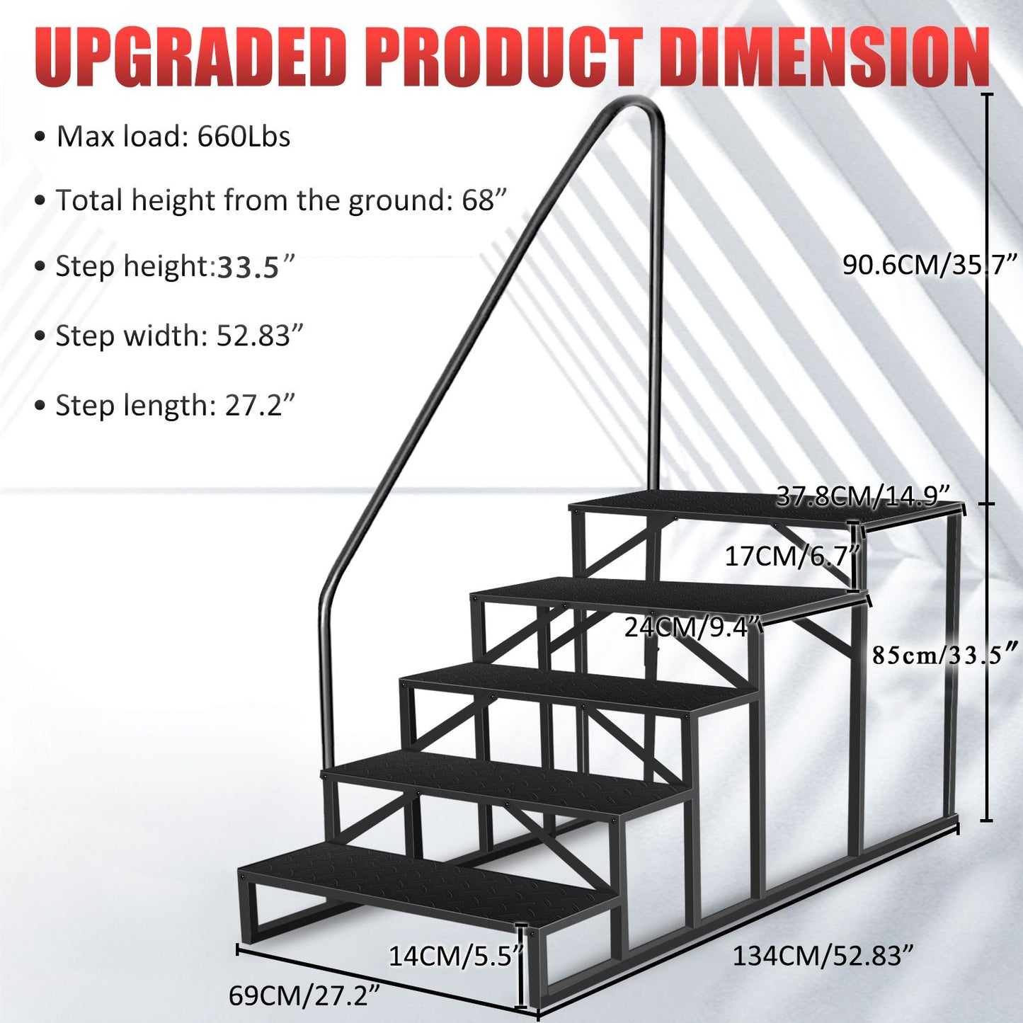 Hot Tub Steps Outdoor, 2 RV Steps with Handrail, Portable RV Stairs 3 Step, Heavy Duty Truck Camper Steps Ladders for Travel Trailers, 5th Wheel, Motor Home, Spa, and Porch