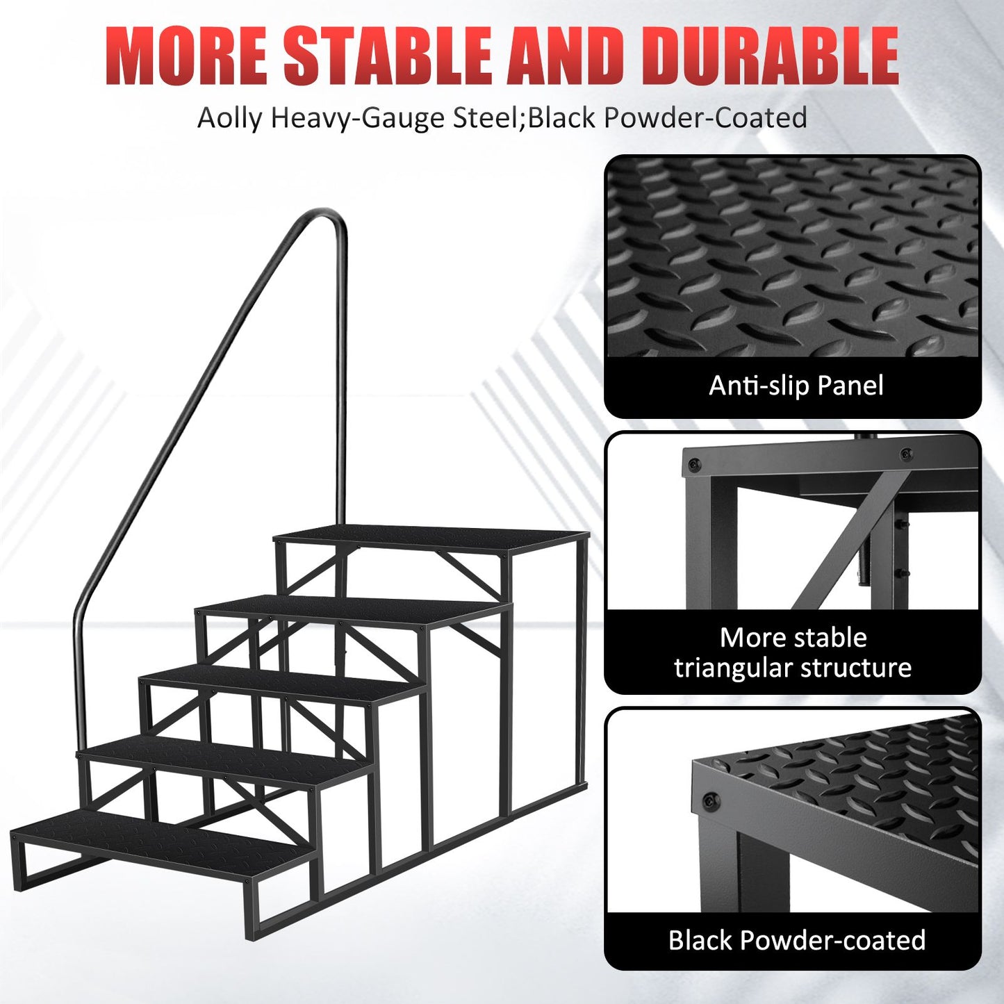 Hot Tub Steps Outdoor, 2 RV Steps with Handrail, Portable RV Stairs 3 Step, Heavy Duty Truck Camper Steps Ladders for Travel Trailers, 5th Wheel, Motor Home, Spa, and Porch