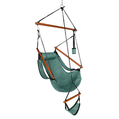 Oxford Cloth Hardwood With Cup Holder Wooden Stick Perforated 100kg Seaside Courtyard Oxford Cloth Hanging Chair Green