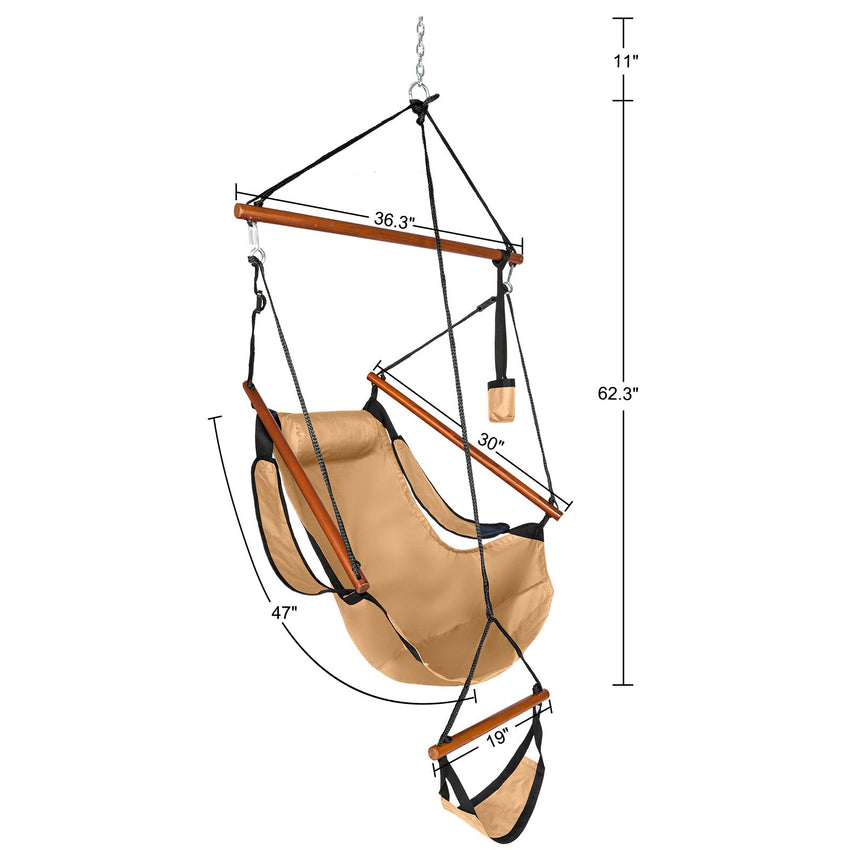 Oxford Cloth Hardwood With Cup Holder Wooden Stick Perforated 100kg Seaside Courtyard Oxford Cloth Hanging Chair Brown