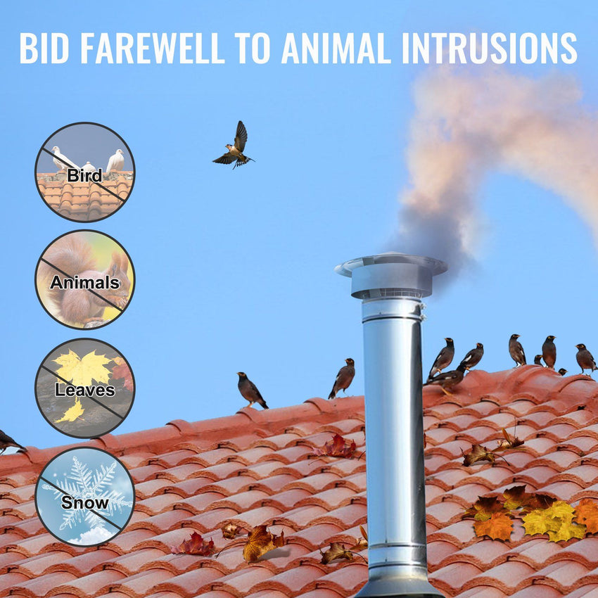 VEVOR Chimney Cap, 6 inch, 304 Stainless Steel Round Roof Rain Cap, 11.81-inch Increased Caps, All Weather & Reinforced Screws & Easy Installation, for Perfect Insulation Vent Cover Outside, Silver