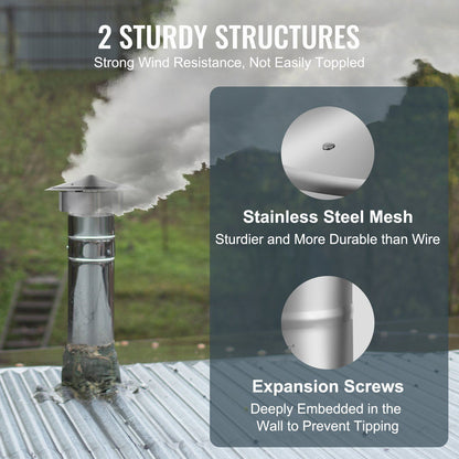 VEVOR Chimney Cap, 6 inch, 304 Stainless Steel Round Roof Rain Cap, 11.81-inch Increased Caps, All Weather & Reinforced Screws & Easy Installation, for Perfect Insulation Vent Cover Outside, Silver