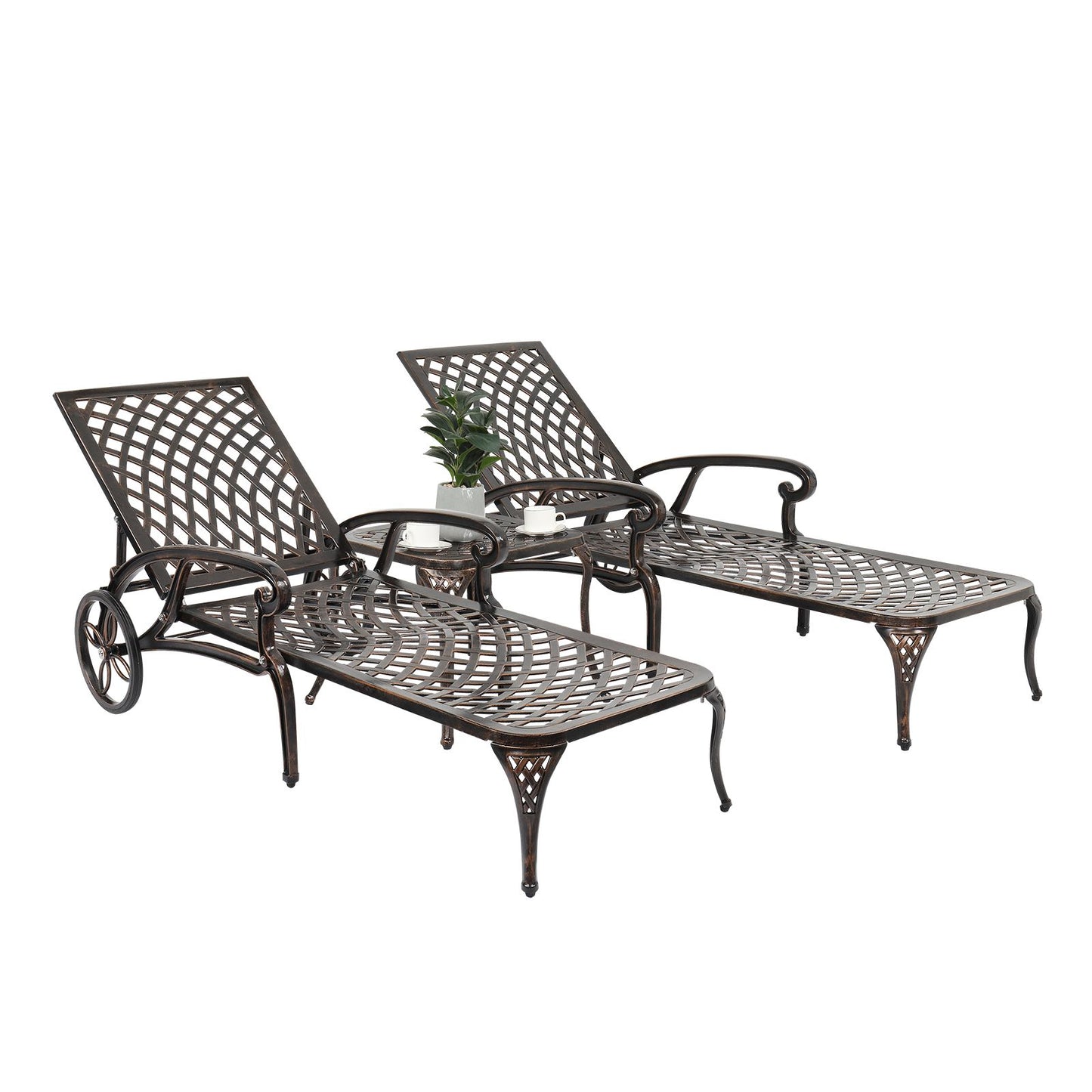 193*64.5*93cm Backrest Adjustable Courtyard Cast Aluminum Lying Bed Bronze