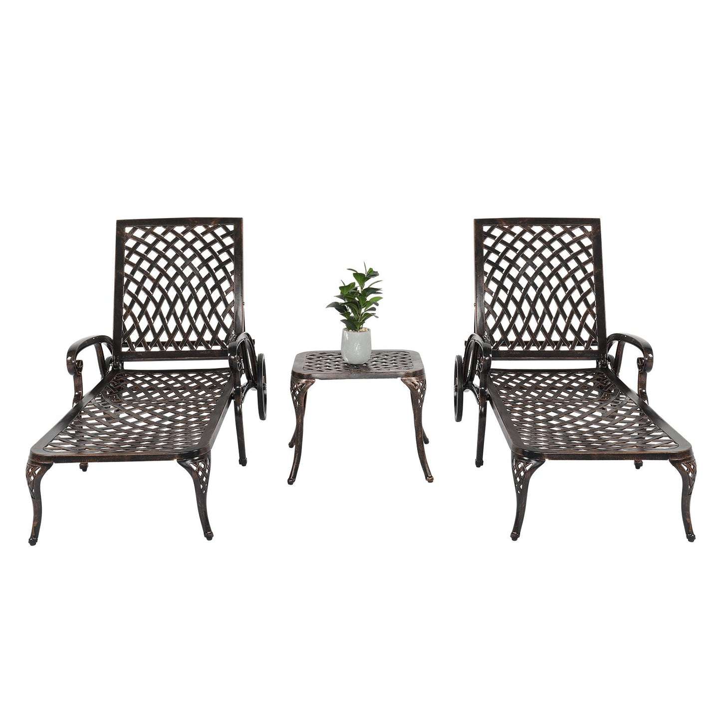 193*64.5*93cm Backrest Adjustable Courtyard Cast Aluminum Lying Bed Bronze