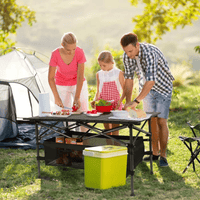 Folding Camp Table with Large Storage and Carrying Bags, for Picnic, Party, 37"x 22"