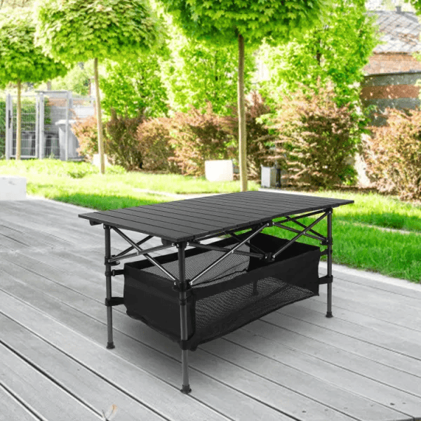 Folding Camp Table with Large Storage and Carrying Bags, for Picnic, Party, 37"x 22"