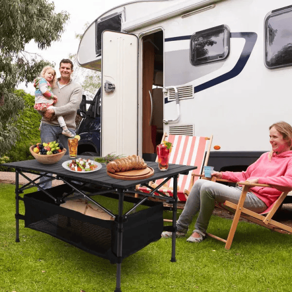 Folding Camp Table with Large Storage and Carrying Bags, for Picnic, Party, 37"x 22"