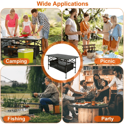 Folding Camp Table with Large Storage and Carrying Bags, for Picnic, Party, 37"x 22"