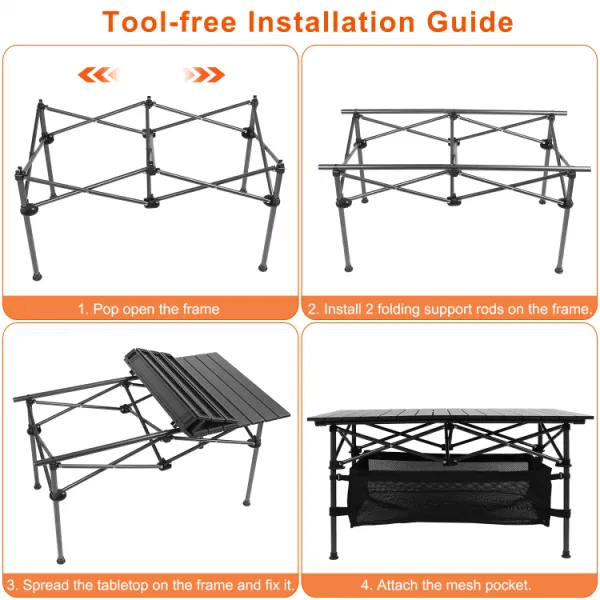 Folding Camp Table with Large Storage and Carrying Bags, for Picnic, Party, 37"x 22"