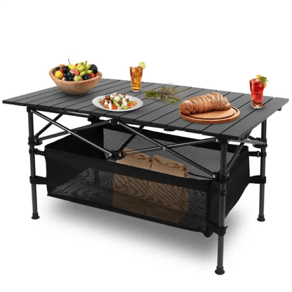 Folding Camp Table with Large Storage and Carrying Bags, for Picnic, Party, 37"x 22"