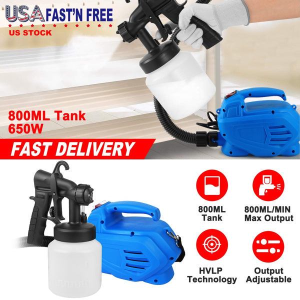800ML Paint Spray Painter 650W Paint Sprayer Machine 800ML/Min Output HVLP Oil Primer Water Sprayer w/ 3 Spraying Patterns Motor Strap Detachable Container