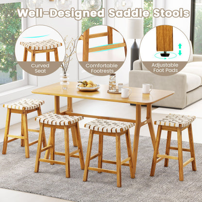 Faux PU Leather Bar Stools Set of 2 with Woven Curved Seat Natural