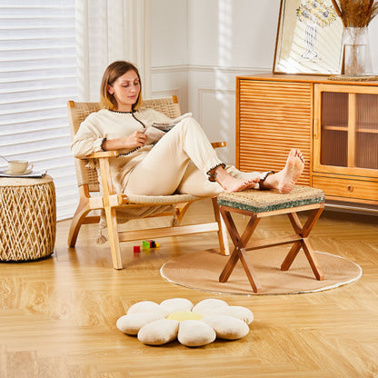 Ottoman Footstool Natural Seagrass Footrest Pouf Ottomans with X Wooden Legs Rectangular Hand Weaving Foot Rest for Living Room Patio Balcony 17 inch