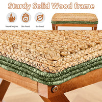 Ottoman Footstool Natural Seagrass Footrest Pouf Ottomans with X Wooden Legs Rectangular Hand Weaving Foot Rest for Living Room Patio Balcony 17 inch