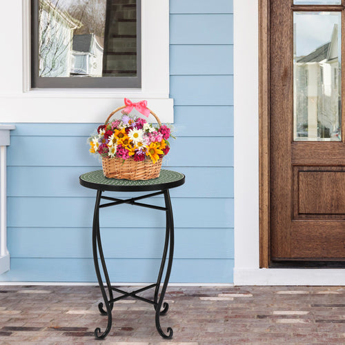 Artisasset Mosaic Round Terrace Bistro Table Green Flowers Mosaic