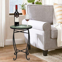 Artisasset Mosaic Round Terrace Bistro Table Green Flowers Mosaic