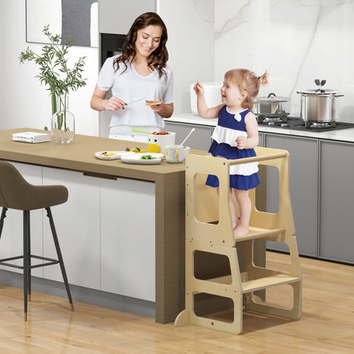 3-in-1 Foldable Kitchen Standing Tower for Toddlers with Chalkboard