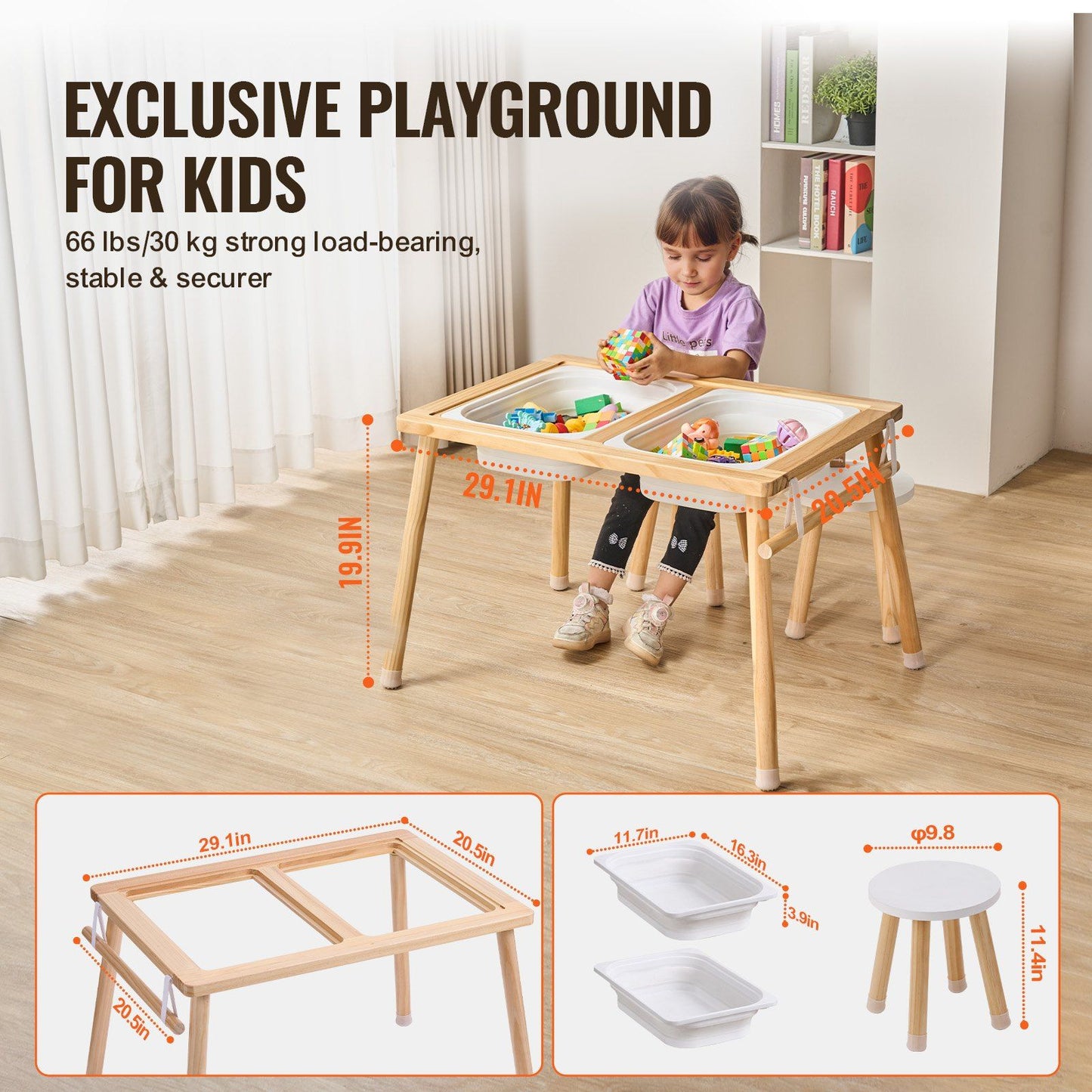 VEVOR Sensory Table and Chairs Set, Toddlers Activity Table with 2 Stools, 2 Storage Bins & Paper Roll Holder, Indoor/Outdoor Play Sand and Water Table, Wooden Kids Sensory Table - Gift for Boys Girls