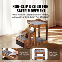 VEVOR Pet Bunk Bed with Removable Stairs, Dog/Cat Window Perch with Storage, Multi-Level Bed Window Perch Dog Bedside Sleeper Couch, Small Pet Seat Platform, Indoor Use (Rustic Brown)