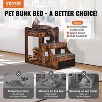VEVOR Pet Bunk Bed with Removable Stairs, Dog/Cat Window Perch with Storage, Multi-Level Bed Window Perch Dog Bedside Sleeper Couch, Small Pet Seat Platform, Indoor Use (Rustic Brown)