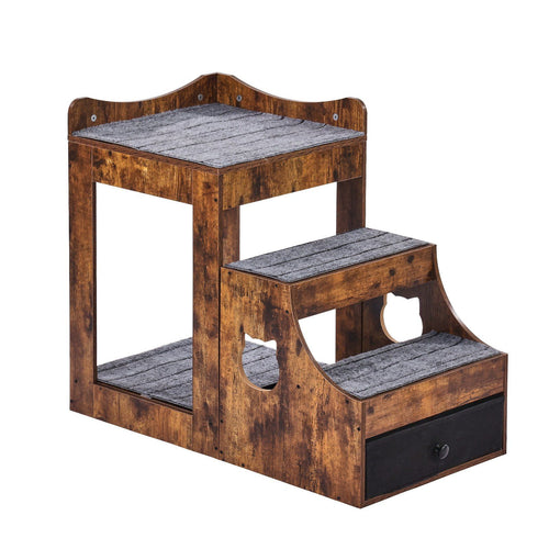 VEVOR Pet Bunk Bed with Removable Stairs, Dog/Cat Window Perch with Storage, Multi-Level Bed Window Perch Dog Bedside Sleeper Couch, Small Pet Seat Platform, Indoor Use (Rustic Brown)