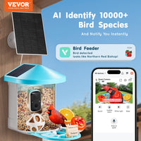 VEVOR Smart Bird Feeder with Camera, 2K HD AI Identify 10000+ Bird Species, Solar-Powered Bird Watching Camera with Auto Capture & Instant Notify, Wireless Outdoor Gift for Bird Lover (3 Solar Panels)