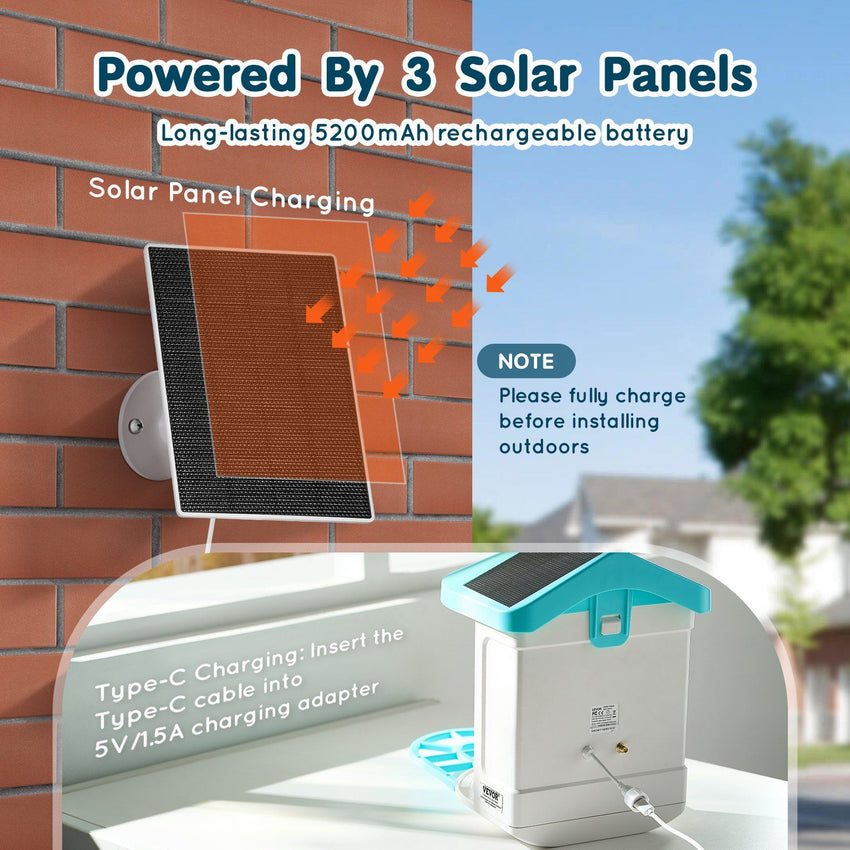 VEVOR Smart Bird Feeder with Camera, 2K HD AI Identify 10000+ Bird Species, Solar-Powered Bird Watching Camera with Auto Capture & Instant Notify, Wireless Outdoor Gift for Bird Lover (3 Solar Panels)